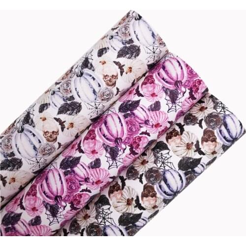Autumn Pumpins Printed Synthetic Faux Leather Vinly Fabric Sheets Artificial Leather with Felt Backing DIY Bows 21X29CM 6S119D