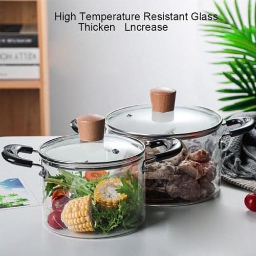 Transparent Glass Soup Cooking Pot Heat-resistant Kitchen Soup Pot With Lid Vegetable Salad Noodle Bowl Explosion-Proof Cookware