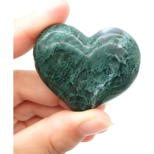Drop Shipping 1PC Natural Moss Agate Heart Crystal Carved Craft Healing Stone Gift Reiki Gemstone Natural Stones and Crystals