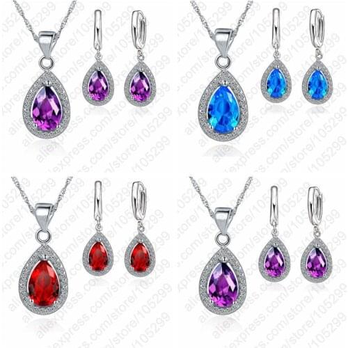 Luxury Zirconia Jewelry Sets Water Drop Pendants & Necklaces Earring 925 Sterling Silver For Women Wedding Engagement S