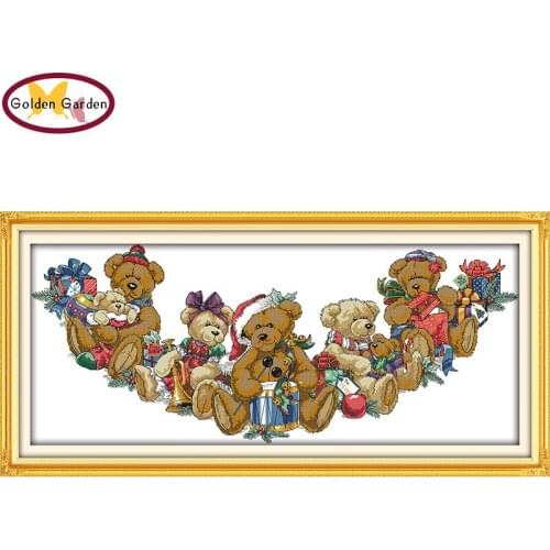 GG Christmas Bears Counted Cross Stitch Pattern 11CT14CT DIY Kits Needlework Embroidery JS Cartoon Cross Stitch Sets for Kids