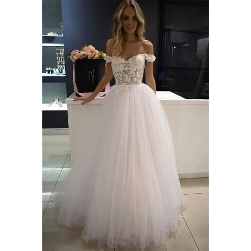 Off Shoulder Appliques Flowers Wedding Dresses for Bride 2021 A Line Beach Bridal Gowns vestido de noiva