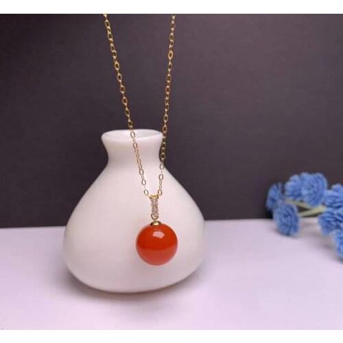 Shilovem 18K yellow Gold real Natural south Red agate pendants no necklace fine plant Jewelry classic gift plant mymz10.5-1199nh