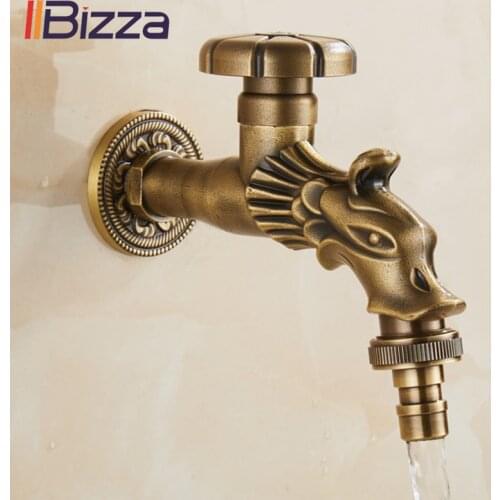 Bidcock Faucet Antique Bronze Bathroom Mop Faucet Dragon Carved Tap Washing Machine Faucet Outdoor Faucet For Garden 1703