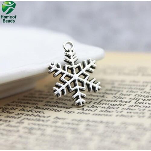 Handmade DIY antique silver color alloy snowflake charms pendants for making bracelet and pendant(15 pieces/pack) ZA1102