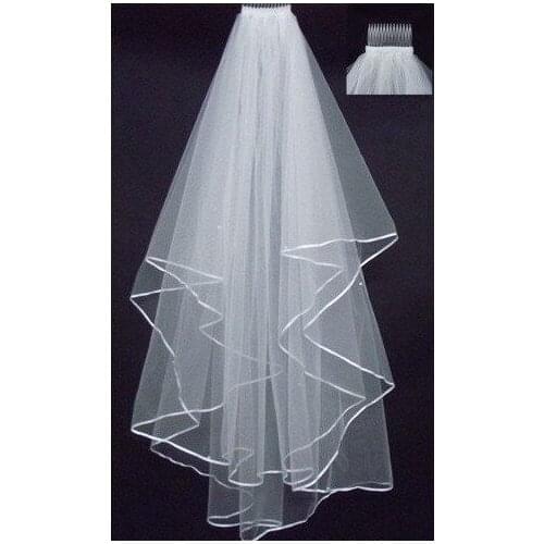 Two Layer Ribbon Edge White Ivory Wedding Veils Bridal Veil With Comb