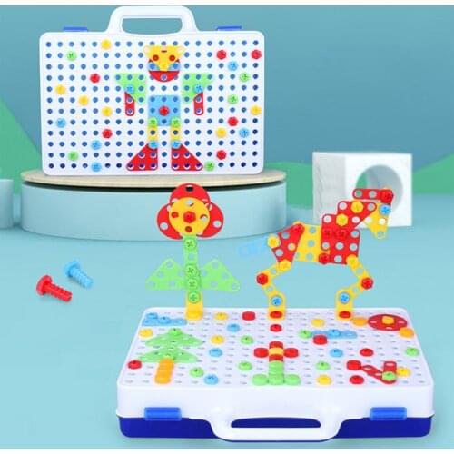 Drilling Screw 3D Creative Mosaic Puzzle Toys For Kids Building Bricks Toys Kids DIY Drill Set Boys Educational Assembling Toys