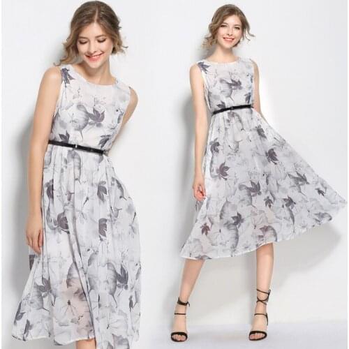 TingYiLi Floral Ink Print Chiffon Dress Women Summer Sleeveless Tank Dress Holiday Beach Boho Long Dresses S-5XL Plus Size