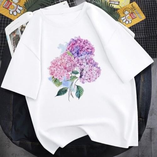 2021 Summer New Womens Clothing Flower Print Femme T-shirts Gothic Simple White Aesthetic T-shirts for Women Drop Ship