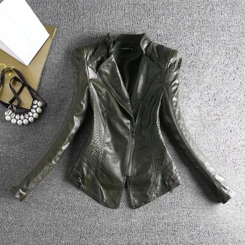 Plus size 4XL 2020 New Fashion Spring And Autumn Lady Leather Classic Commuter Solid Color PU Locomotive short Jacket