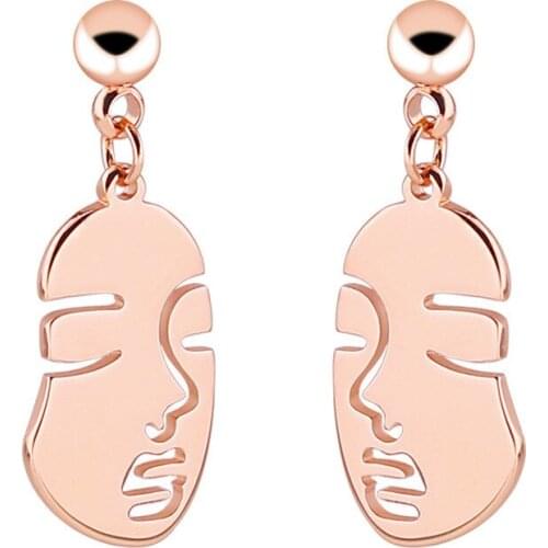 Fashion Female Face Stainless Steel Stud Earrings For Women Girls High Quality Cool Punk Ear Jewelry Party Gifts