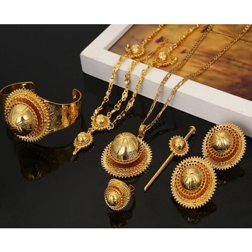 Gold Color Trendy Hair Piece Hair Pin Women Fashion Eritrea Habesha African Ethiopian Jewelry Set