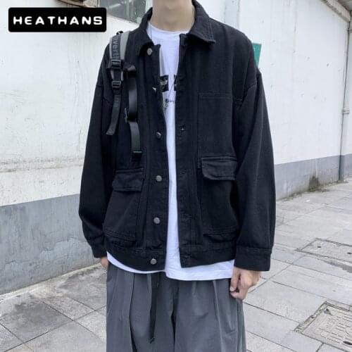 Jacket Male Korean Fashion Harajuku Style Loose Jean Jacket Male Handsome Personality Black Denim Jacket For Mens Top Size S-3XL