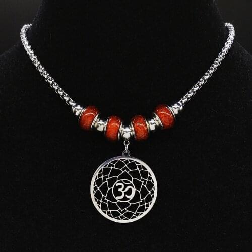 2021 Indian Yoga Lotus Flower of Life Stainless Steel Necklace for Women Blue Color Statement Necklace Jewerly collares N622S01