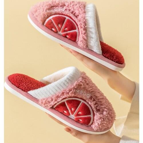 2021 Winter Warm Men and Women Fruit Slippers Cute Multicolor Pattern Antiskid Soft Soled Cotton Home Interior Plush Shoes