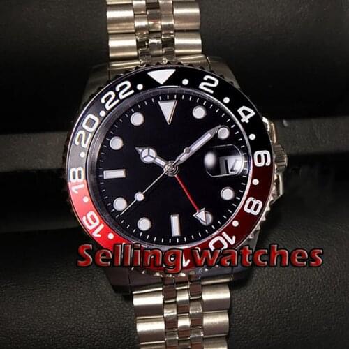 40mm PARNIS black Sterile dial Jubilee Bracele Sapphire crystal date GMT automatic mens watch Mechanical watches