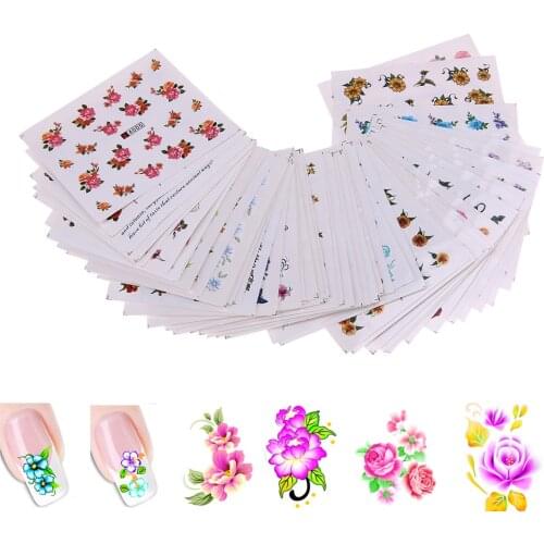 50 Sheets Mixed Flower DIY Design Nail Sticker Water Transfer Wraps Nail Art Stickers Manicure Tips Decal Beauty Decorations