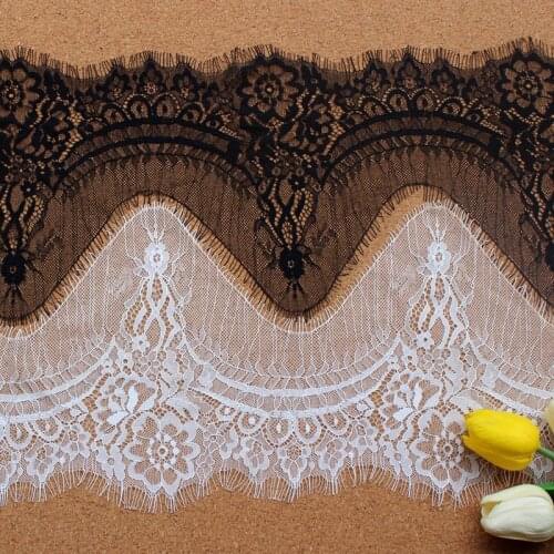 6meter / lot 20.5cm Wide Black White Lace Fabric trim Wedding Decoration Sewing Sexy Eyelashes Lace Ribbon