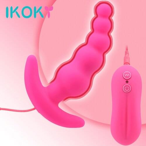 IKOKY Anal Plug Vibrator Vibrating Anal Beads Male Prostate Massager Silicone 10 Speeds Remote Control Female Masturbation