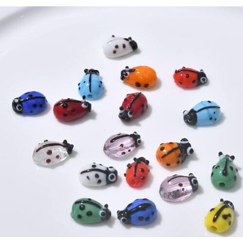 10pcs 10x15mm Ladybug Shape Lampwork Beads DIY Loose Spacer Animal Handmade Lampwork Bead For Jewelry Making Bracelet Necklace
