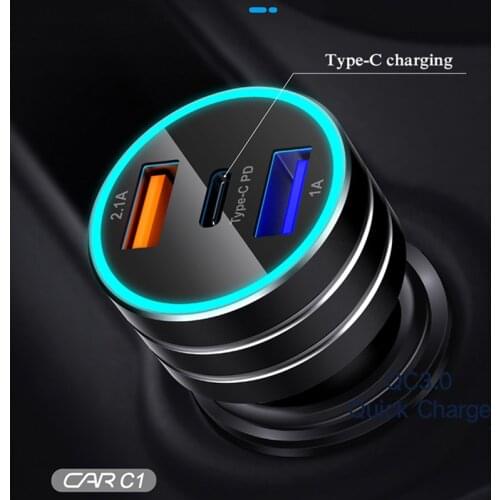 CDEN car charger fast charge cigarette lighter splitter 3 USB port QC3.0 TYPE-C PD USB-C quick charge charger voltage detection