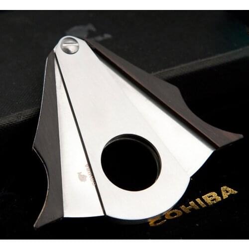 COHIBA Double Blades Sharp Cigar Cutter Stainless Steel Ebony Wood Pocket Gadgets Zigarre Knife Tools Cuban Smoking 849UA