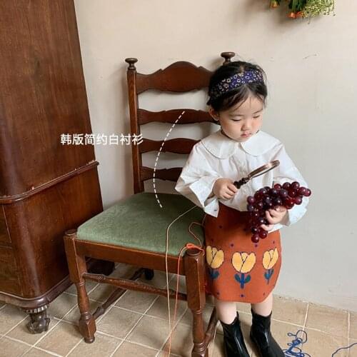 Childrens Shirt 2021 Autumn New Girls Pure Color Simple Cute Doll Collar Shirt Childrens Casual Korean Top Kids Clothes