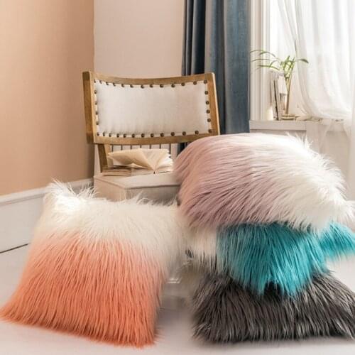 Gradient Color Cushion Cover Gray Pink Blue Double-Sided Imitation Wool Pillowcase Home Bay Window Sofa Seat Throw Pillow Cases