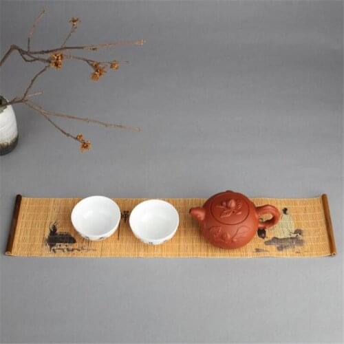 Elegant Tea Tray Napkin Cloth Waterproof Table Runner Tea Mat Tea Ceremony Accessories Handmade Bamboo Curtain Gift