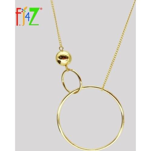 F.J4Z Big Circle Pendant Necklace for Women Fashion Long Chain Simplicity Geometric Pendientes gancho