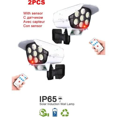 2pcs remote solar fake monitor dummy camera Outdoor LED Street Light waterproof motion Sensor Human induction Garden Wall Square
