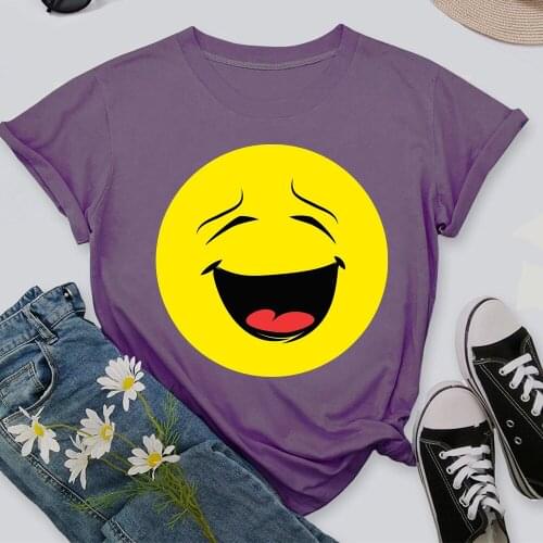 Smiley T Shirt Summer Fashion Shirt Women Tops Base O-neckBlack Tees Girls Tshirt TX8360