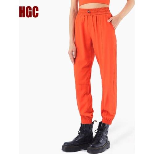 HGC Leisure Sport Trousers Women Two Side Pocket High Waist Drawstring Running Fitness Pants GYM Breathable Loose Yoga bottoms
