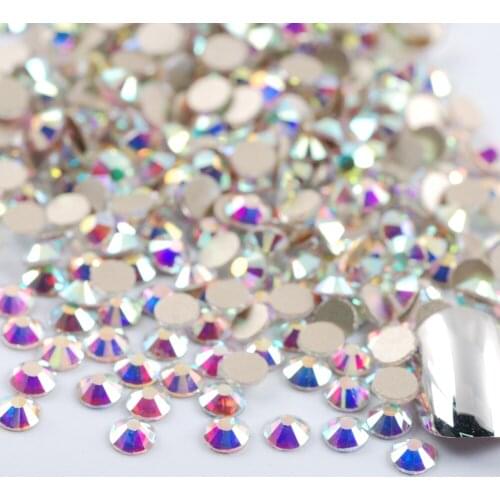 Hisenlee AAAAA ss3 to ss30 10Sizes Clear Crystal AB Glass 3D Nail Art Flat back Rhinestones Glue On Non Hotfix DIY Nail Supplies