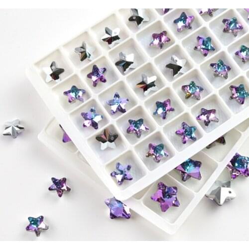 2020 new pink+purple color 10/14mm star shape Pendant glass crystal rhinestone piontback strass hole for girls earring
