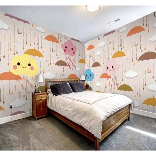 Customized large 8D wallpaper wall cloth children room clouds rain expression lovely cartoon background wall