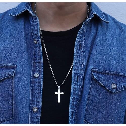 Fashion Classic Cross Men Necklace Stainless Steel Chain Pendant Necklace for Men Jewelry Gift 2021