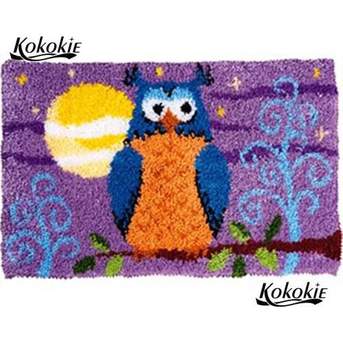 Cartoon owl latch hook kit rug canvas 3d printing vloerklee cartoon carpet embroidery carpet embroidery accessories tapestry kit