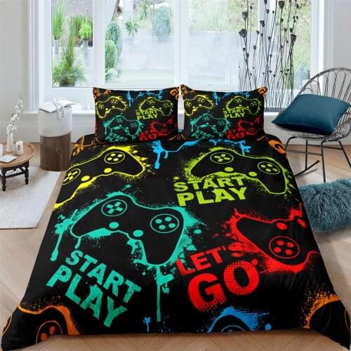 2/3 Pcs Colourful Gamer Duvet Cover Set Bedding Queen King Kids Boys Girls Bed Set Game Quilt Cover Comforter Cover Bedding Set