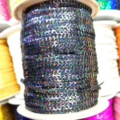 10 Yard 3mm Loose Sequins Trim Sewing For Crafts Pailletten Ribbon Flake String DIY Sewing Accessories Hologram Laser Black