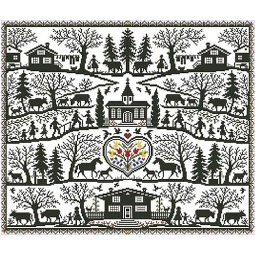 Jigsaw plain lively village patterns counted 11CT 14CT DIY Cross Stitch Sets Chinese Cross-stitch Kits Embroidery Needlework