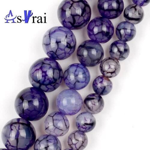 Natural Stone 6 8 10mm Purple Dragon Veins Agates Beads For Jewelry Making Round Loose Spacer Beads DIY Bracelet Necklace Charms
