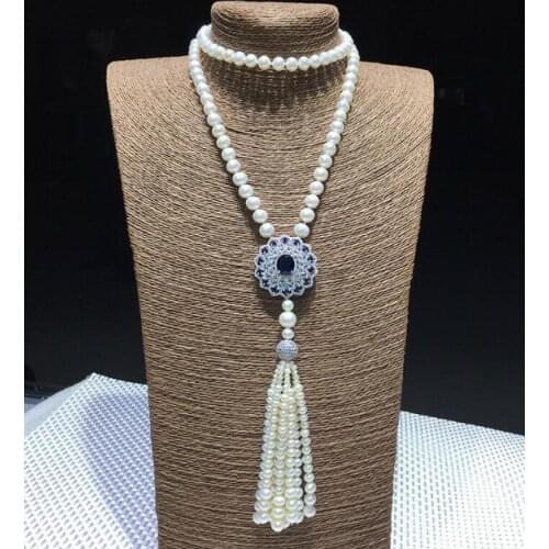 Charming AAA NATURAL White PEARL NECKLACE 35"