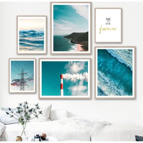 Ocean Mountain Cloud Chimney Wire Tower Wall Art Canvas Painting Nordic Posters And Prints Wall Pictures For Living Room Decor