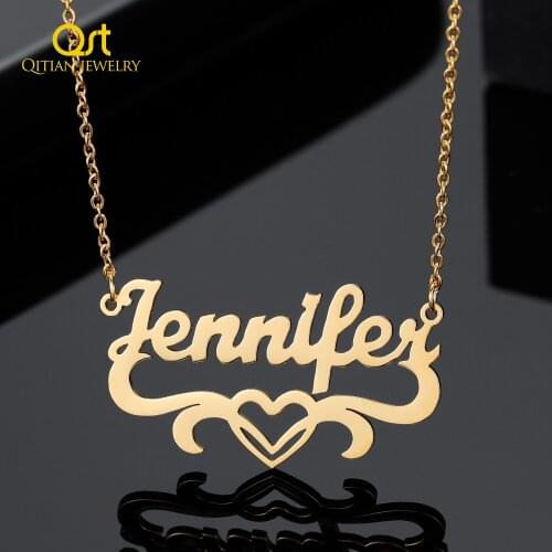 Custom Heart Name Necklace Personalized Gold High Quality Stainless Steel Pendant Name Chain Jewelry For Women Birthday Gift