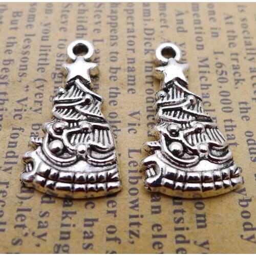 12PCS/Lot 25m*13mm Pendants Antique Silver Color Christmas Tree Charms for Jewelry Making
