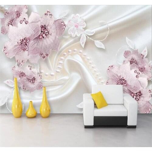 Custom 3d wallpaper luxury diamond flower 3d jewelry TV background wall painting decorative silk waterproof material