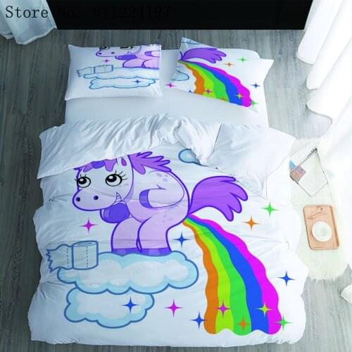 Children Bedding Sets Gifts Cartoon Unicorn And Colorful Horse Printing Duvet Cover Sets For Kids Girls Boys 2/3pcs Bedclothes