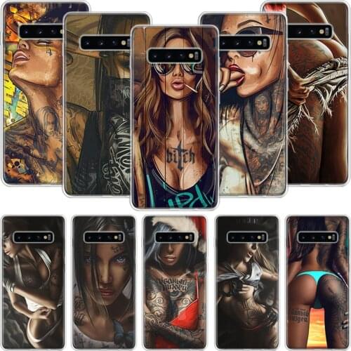 Sexy Sleeve Tattoo Girls Cool Phone Case For Samsung Galaxy S10 S20 S21 S9 S8 S7 Note 10 20 9 8 FE J4 J6 Ultra Plus Lite Pro + E