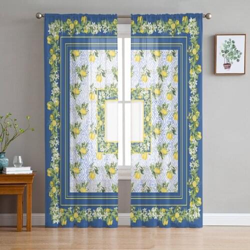Luxury Tulle Curtains Lemon Moroccan Pattern Living Room Kitchen Chiffon Curtain Youth Bedroom Sheer Floor Valance Curtain